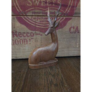 Vintage Hand Carved Wood Gazelle/ Antelope Figurine Statue 8 ¼” Tall, MCM Decor